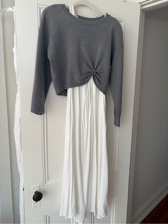 Anthropologie Dresses & Skirts - Anthropologie Gray Knit Cropped Sweater with White Midi Dress